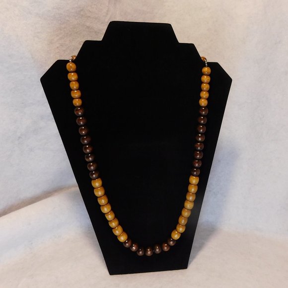 WOODEN BEAD 2 Tones Necklace Adjustable 30 inches - Picture 3 of 14